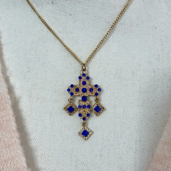 Rhinestone cross Blue and Gold Jewelry Set - Picture 5 of 7